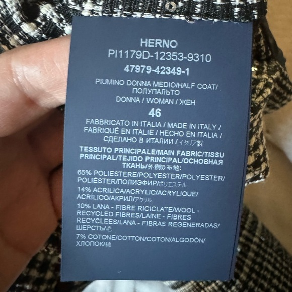 Herno Women’s Button Zip Front Glen Plaid Down Quilted Jacket Black White IT 46 - Picture 15 of 16